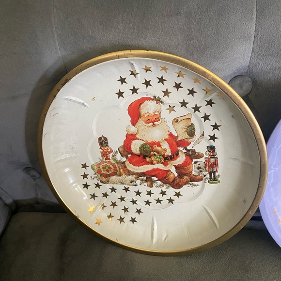 Vintage Christmas Santa Litho Tin Metal Serving Plate Tray. West Germany HP - Picture 4 of 6